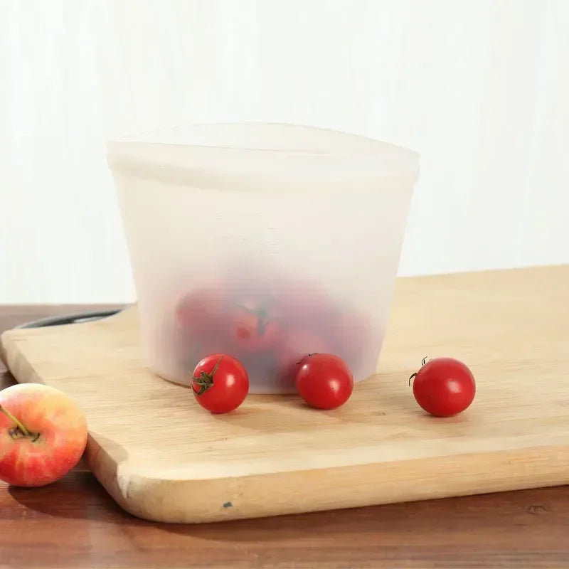Reusable Silicone Food Storage Bag Fresh-Keeping Sealed Food Bag Ziplock Bags Fridge Storage Food Cover Leakproof Plastic Bags