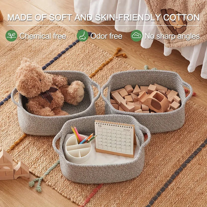2026 Handmade Cotton Rope Storage Basket Square Organizer for Cosmetics Snacks and Home Sundries Storage Baskets