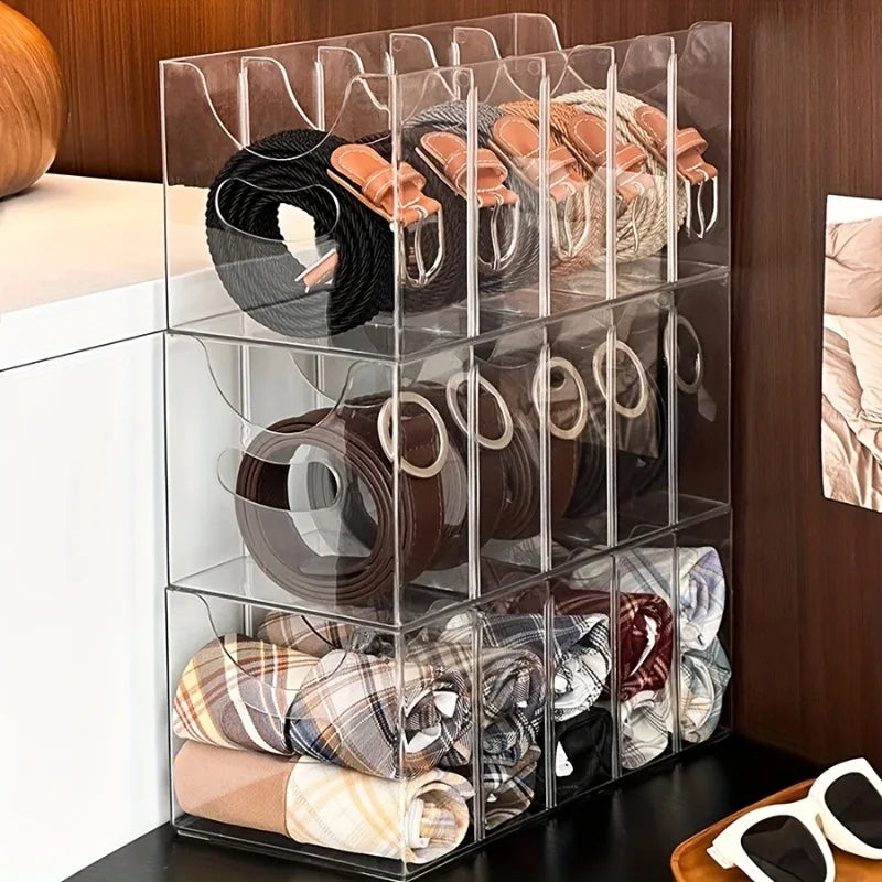 Belt , Tie & Scarf Organizer Box - Multi-Compartment Storage - Drawer Organizer for Home, Dresser, or Wardrobe 28X13X12.5Cm
