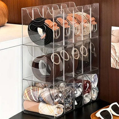 Belt , Tie & Scarf Organizer Box - Multi-Compartment Storage - Drawer Organizer for Home, Dresser, or Wardrobe 28X13X12.5Cm