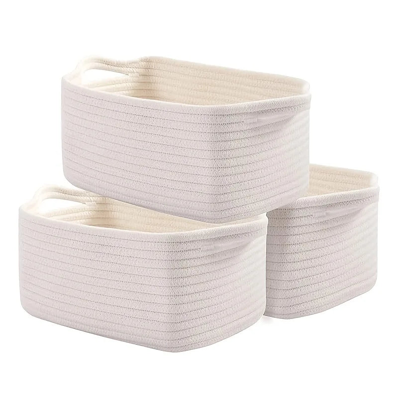 2026 Handmade Cotton Rope Storage Basket Square Organizer for Cosmetics Snacks and Home Sundries Storage Baskets