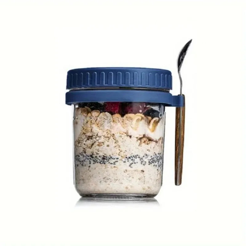 350ML Overnight Oat Cup Glass with Lid and Spoon Seal Food Breakfast Cup Portable Cereal Milk Salad Yogurt Cup Kitchen Item