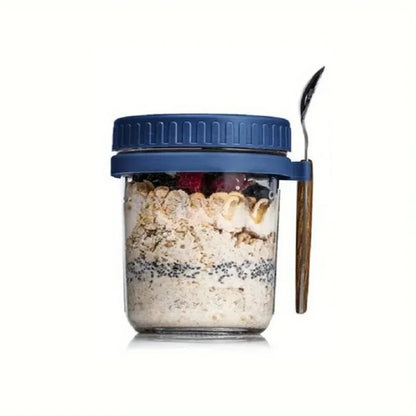 350ML Overnight Oat Cup Glass with Lid and Spoon Seal Food Breakfast Cup Portable Cereal Milk Salad Yogurt Cup Kitchen Item