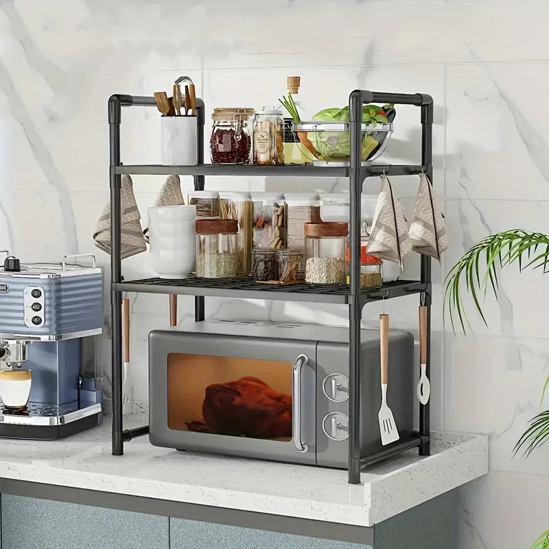 Heavy-Duty Adjustable/Telescopic Storage Rack/Microwave Stand - Easy-To-Assemble Kitchen Organiser