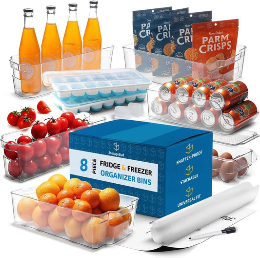 Acrylic Fridge Organisers - 14-Piece Stackable Fridge Organiser Set