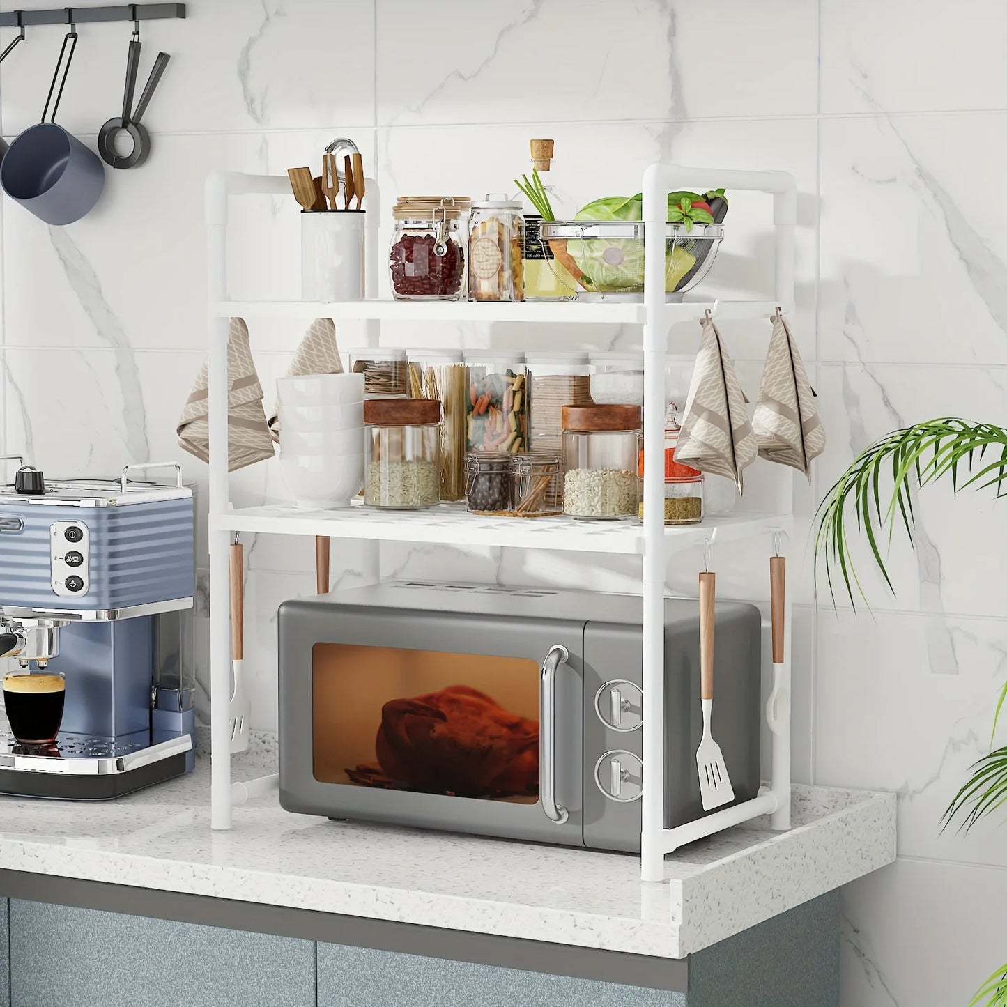 Heavy-Duty Adjustable/Telescopic Storage Rack/Microwave Stand - Easy-To-Assemble Kitchen Organiser