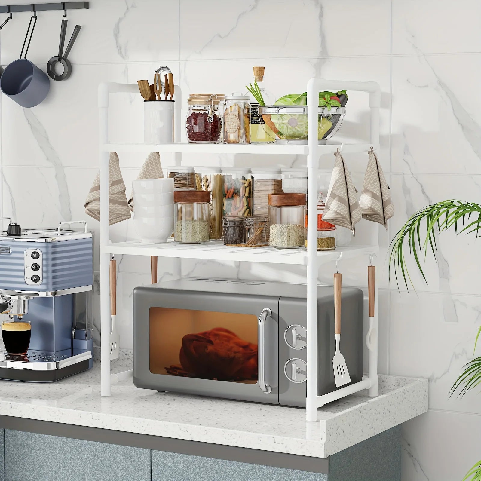 Heavy-Duty Adjustable/Telescopic Storage Rack/Microwave Stand - Easy-To-Assemble Kitchen Organiser