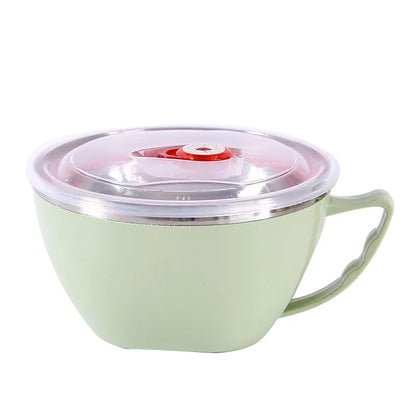 1PCS Stainless Steel Bowl with Handle Solid Color anti Scalding Instant Noodles Mixing Bowl Kitchen Tableware Food Accessory