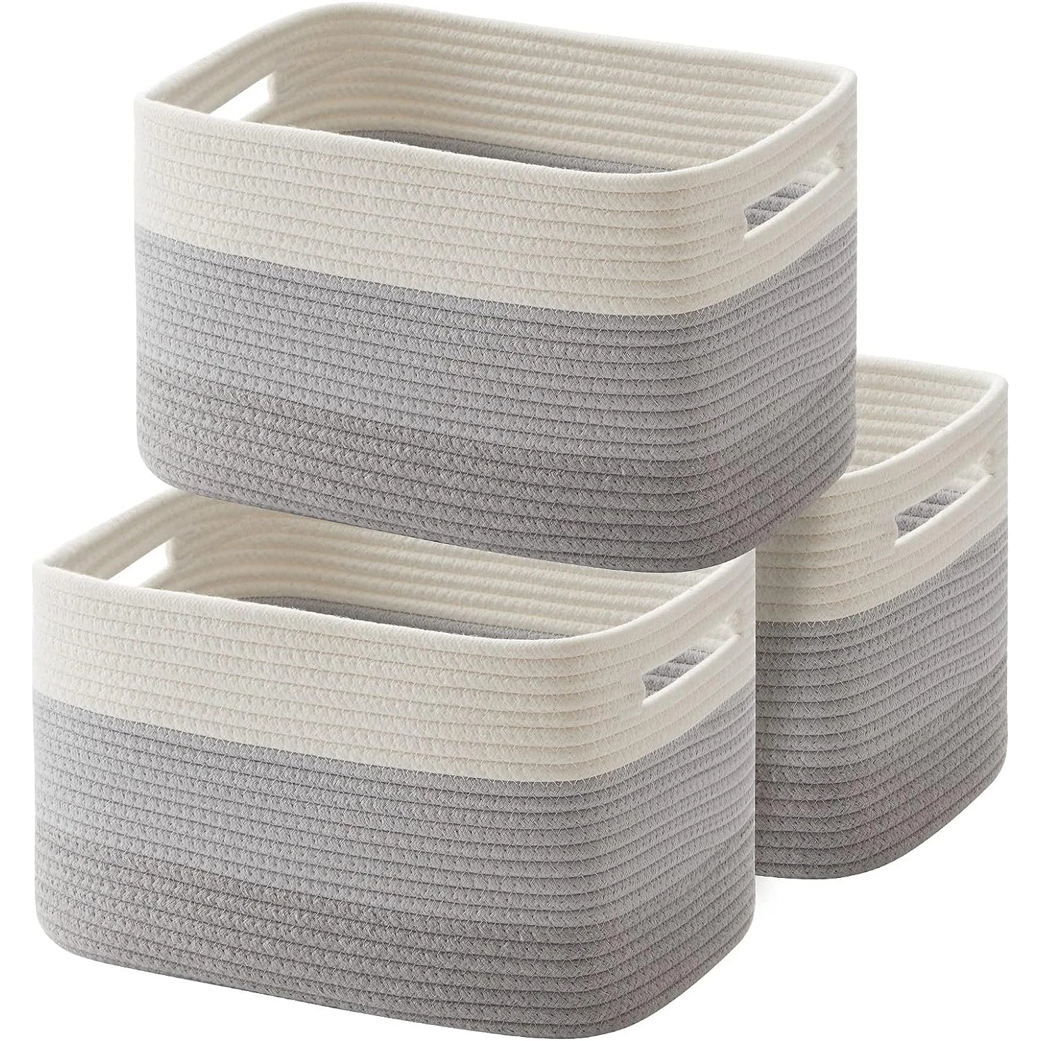 Storage Baskets for Organizing,Closet Shelf Woven Baskets, Square Bins, Cotton Rope Basket for Toys, Clothes, Office, Room