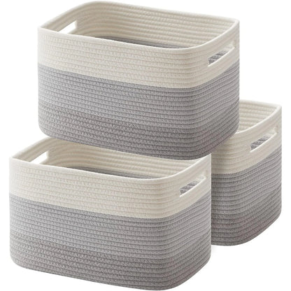 Storage Baskets for Organizing,Closet Shelf Woven Baskets, Square Bins, Cotton Rope Basket for Toys, Clothes, Office, Room
