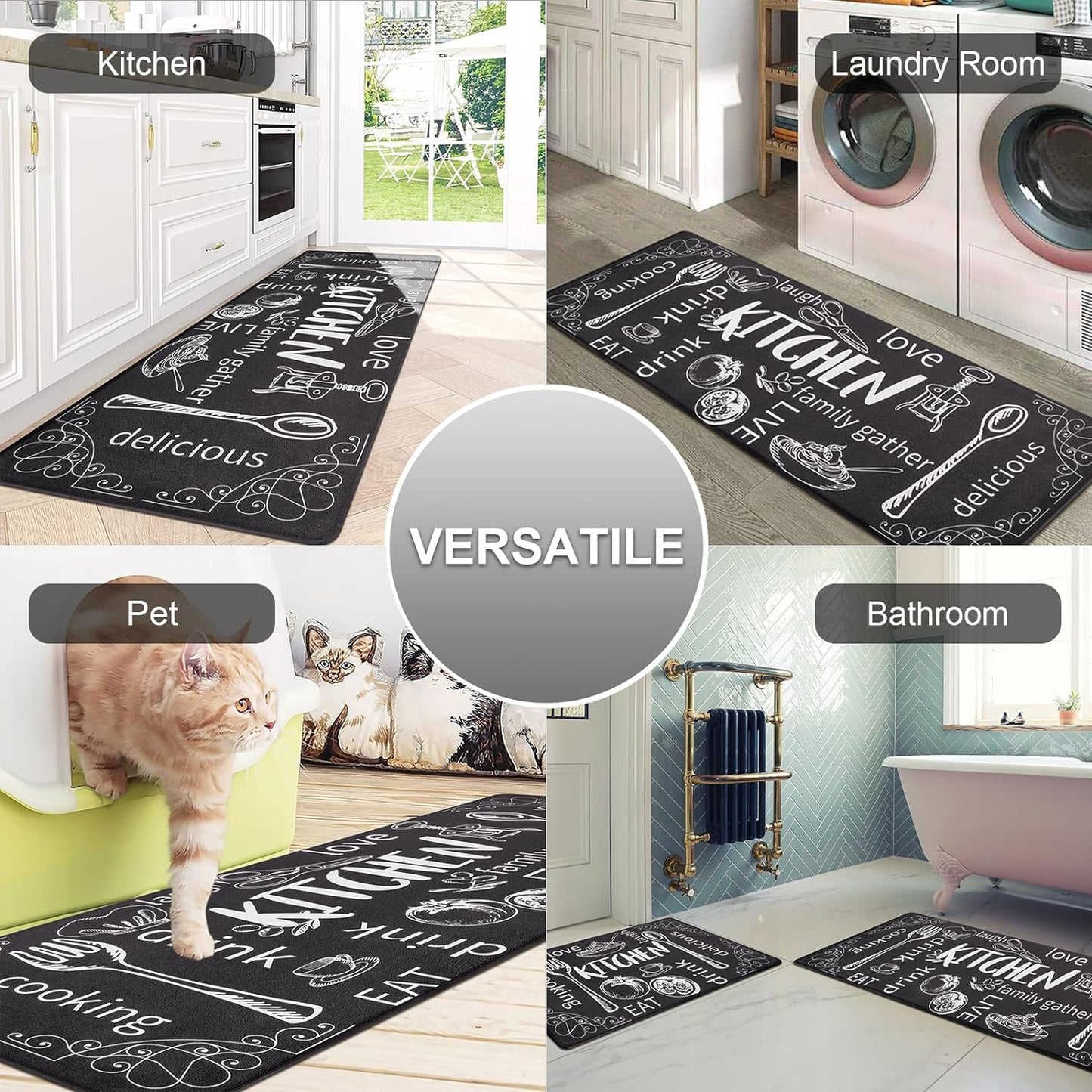 Kitchen Rugs Set of 2, Non Slip Waterproof Mat Carpet for Sink, Laundry Room