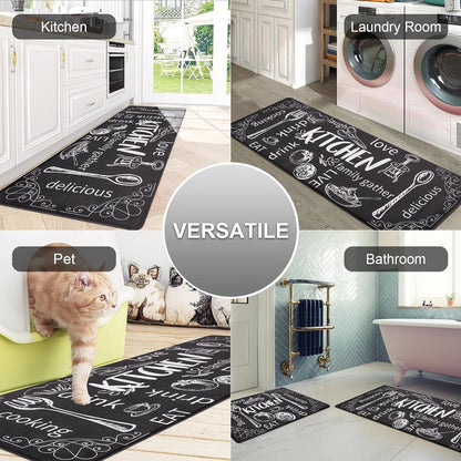 Kitchen Rugs Set of 2, Non Slip Waterproof Mat Carpet for Sink, Laundry Room