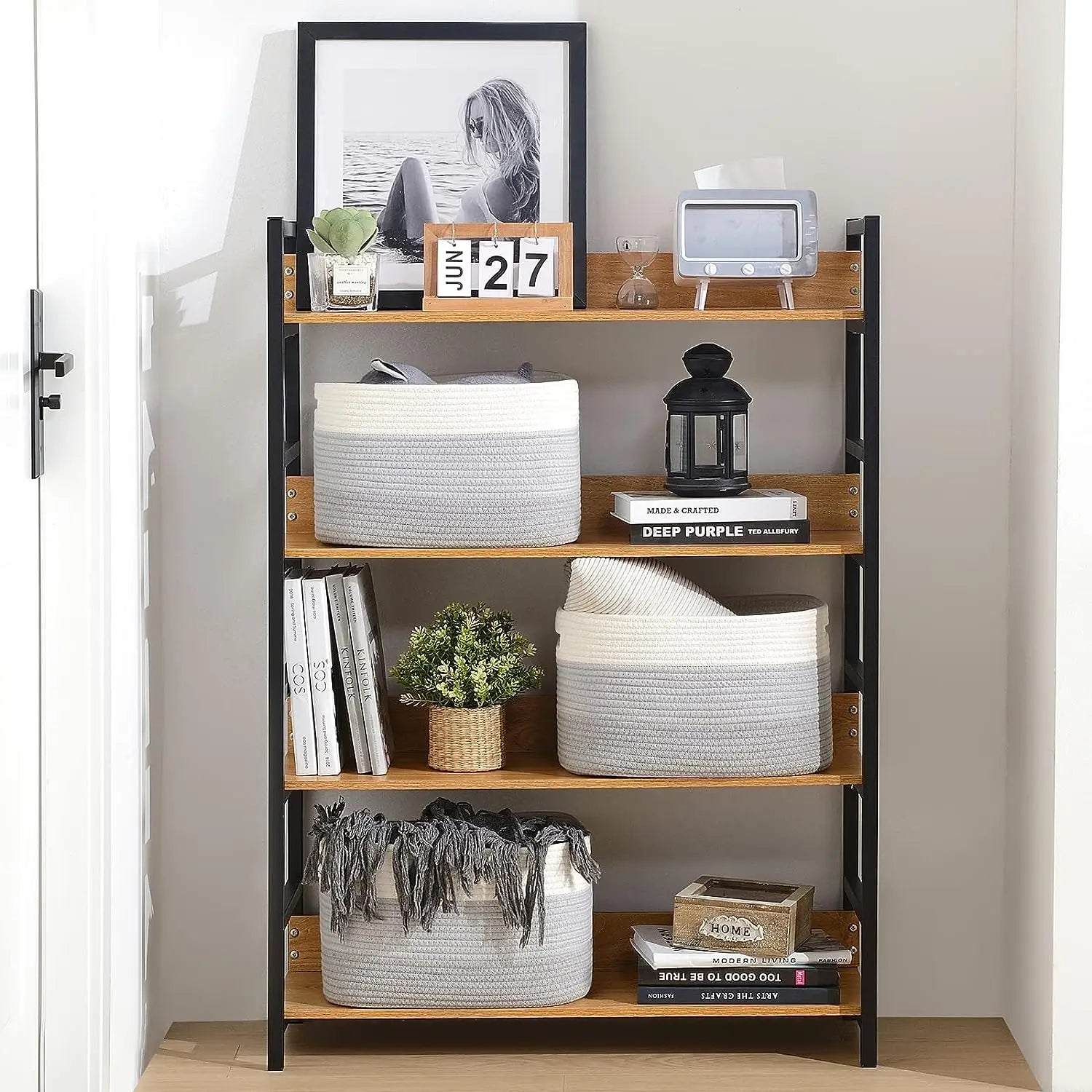 Storage Baskets for Organizing,Closet Shelf Woven Baskets, Square Bins, Cotton Rope Basket for Toys, Clothes, Office, Room