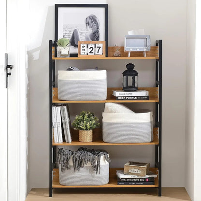 Storage Baskets for Organizing,Closet Shelf Woven Baskets, Square Bins, Cotton Rope Basket for Toys, Clothes, Office, Room