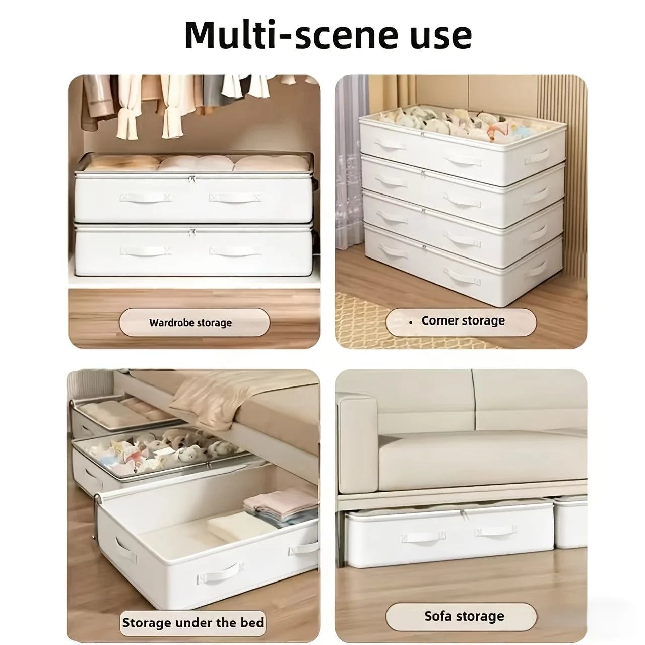 3Pcs White Bed under Storage Boxes | Foldable, Multipurpose for Blankets, Dresses, Quilts, Pillows, Clothes, Flip Top Closure