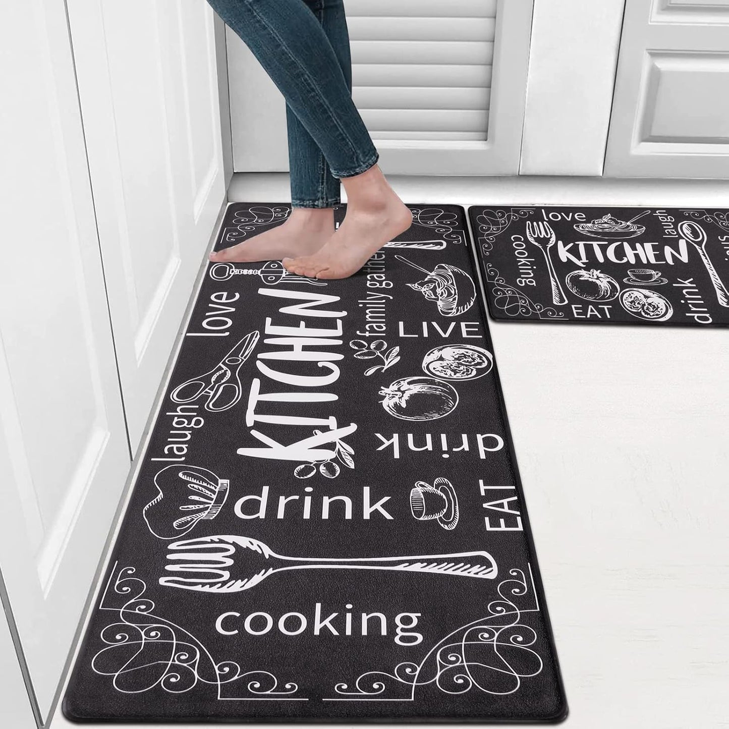 Kitchen Rugs Set of 2, Non Slip Waterproof Mat Carpet for Sink, Laundry Room