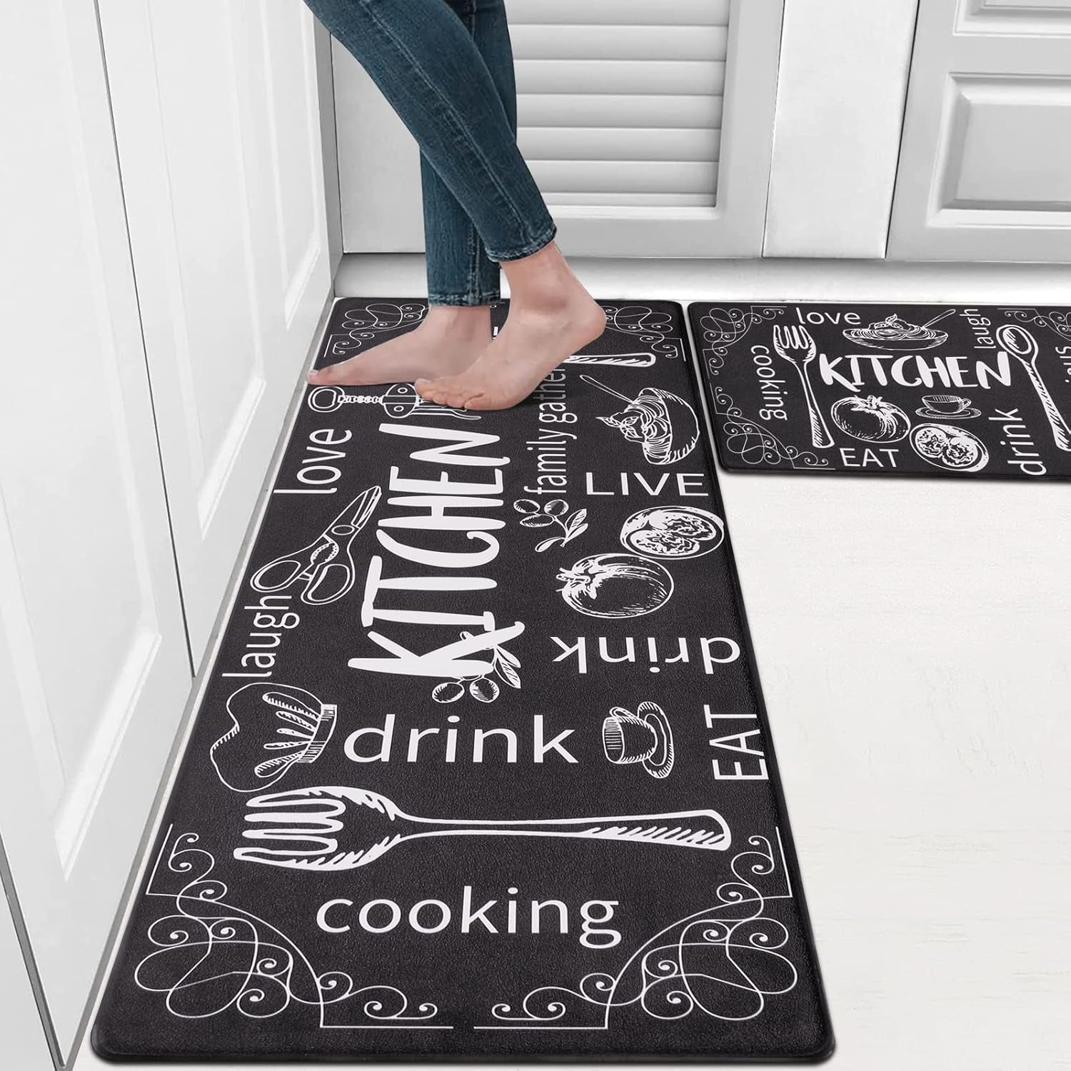 Kitchen Rugs Set of 2, Non Slip Waterproof Mat Carpet for Sink, Laundry Room