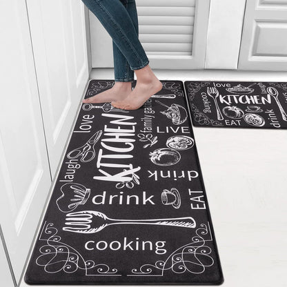 Kitchen Rugs Set of 2, Non Slip Waterproof Mat Carpet for Sink, Laundry Room