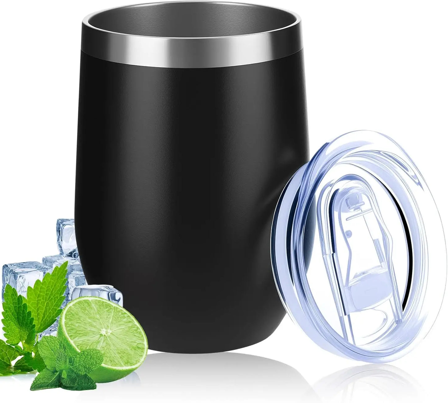 12 Oz Stainless Steel Wine Tumbler with Lids, Double Wall Vacuum Insulated Travel Cup for Coffee, Cocktail, Drink, Tea and Beer