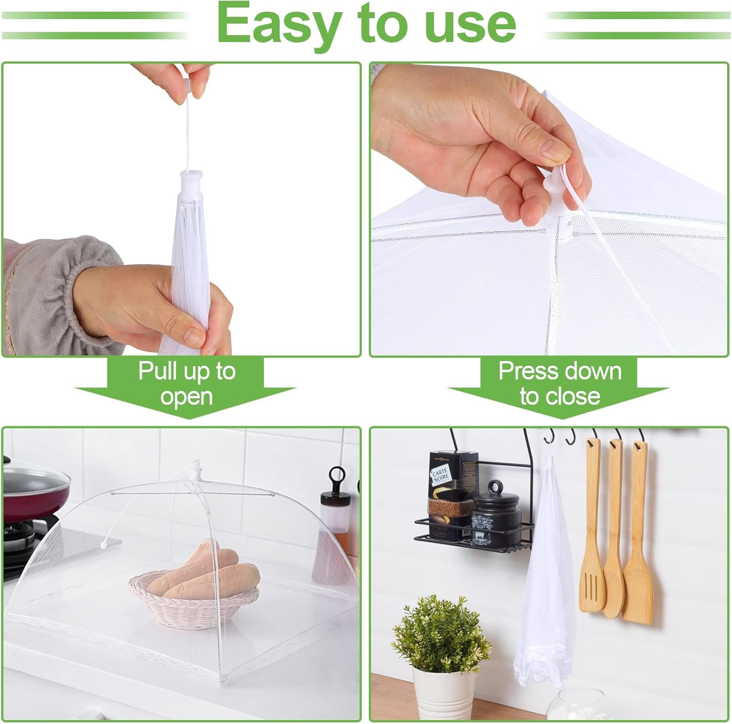 4 Pack Mesh Food Covers 17 Inch, Large and Tall Food Covers, Pop-Up Mesh Food Covers Tent Umbrella for Bbqs, Outdoors, Screen Tents, Parties Picnics, Fruit Cover