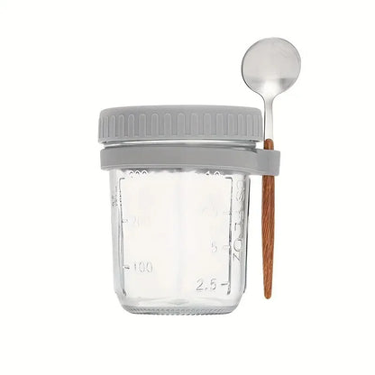 350ML Overnight Oat Cup Glass with Lid and Spoon Seal Food Breakfast Cup Portable Cereal Milk Salad Yogurt Cup Kitchen Item