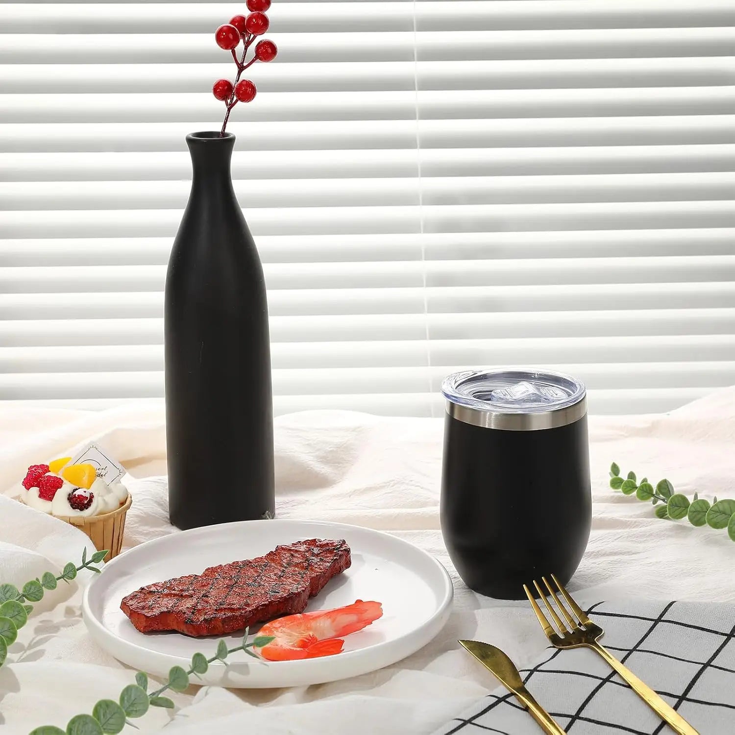 12 Oz Stainless Steel Wine Tumbler with Lids, Double Wall Vacuum Insulated Travel Cup for Coffee, Cocktail, Drink, Tea and Beer