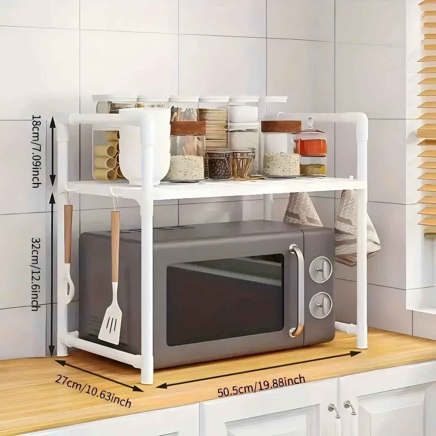 Heavy-Duty Adjustable/Telescopic Storage Rack/Microwave Stand - Easy-To-Assemble Kitchen Organiser