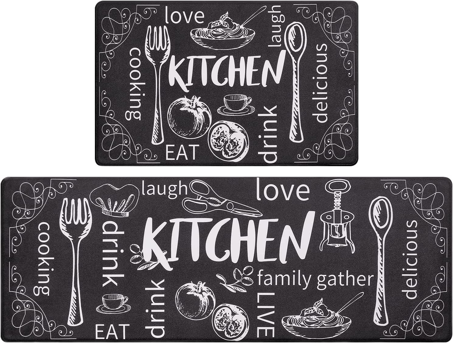 Kitchen Rugs Set of 2, Non Slip Waterproof Mat Carpet for Sink, Laundry Room