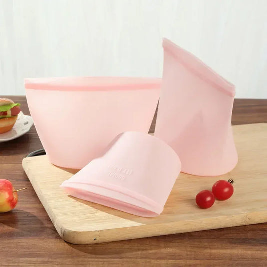 Reusable Silicone Food Storage Bag Fresh-Keeping Sealed Food Bag Ziplock Bags Fridge Storage Food Cover Leakproof Plastic Bags