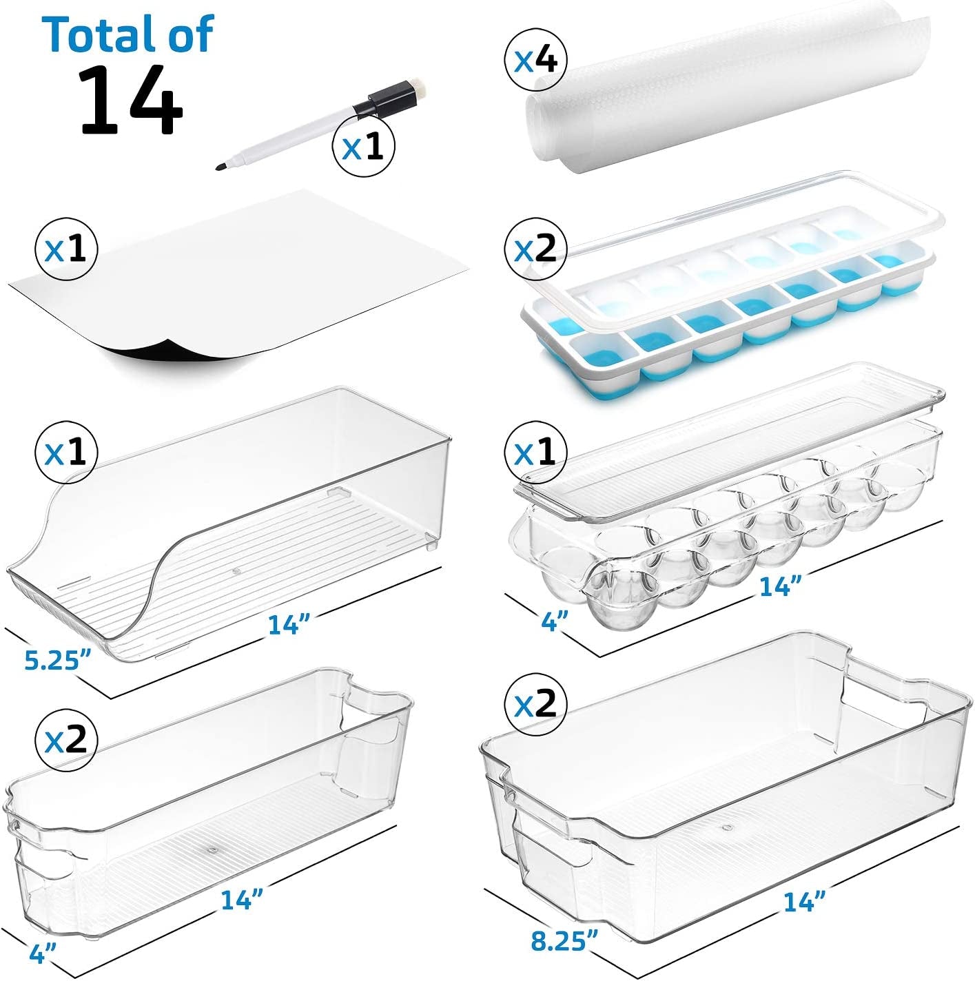Acrylic Fridge Organisers - 14-Piece Stackable Fridge Organiser Set