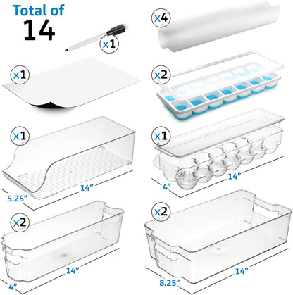 Acrylic Fridge Organisers - 14-Piece Stackable Fridge Organiser Set