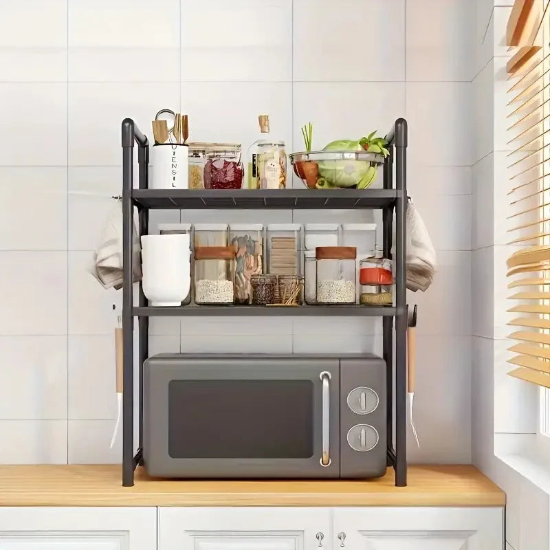 Heavy-Duty Adjustable/Telescopic Storage Rack/Microwave Stand - Easy-To-Assemble Kitchen Organiser