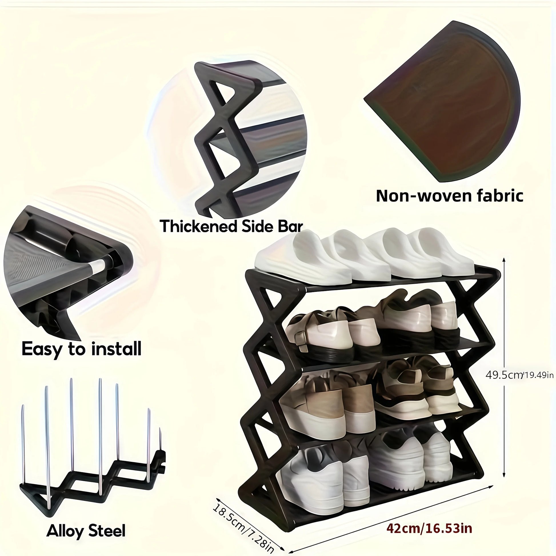 4-Tier Heavy Duty Shoe Rack, Stainless Steel, Space-Saving, Easy Assembly, Modern Entryway Organiser