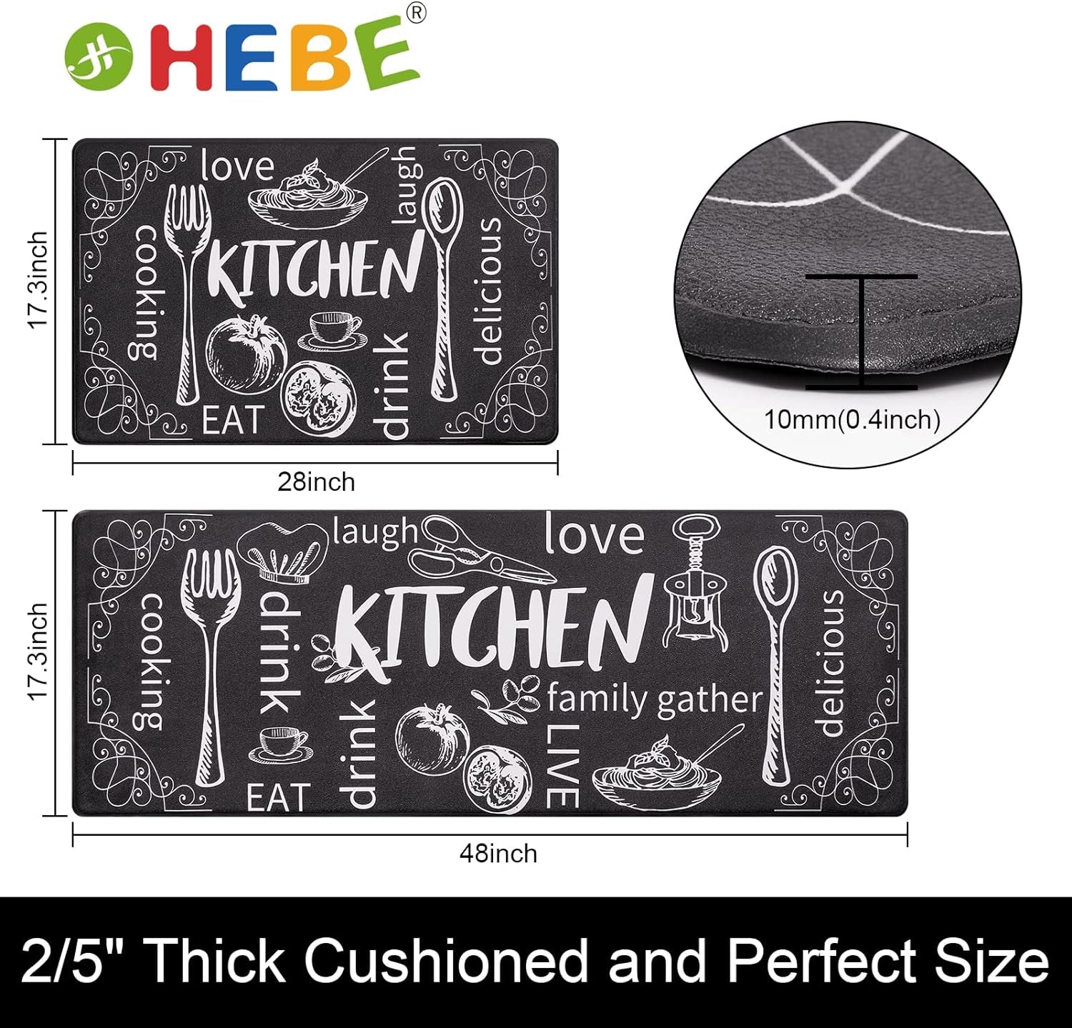 Kitchen Rugs Set of 2, Non Slip Waterproof Mat Carpet for Sink, Laundry Room