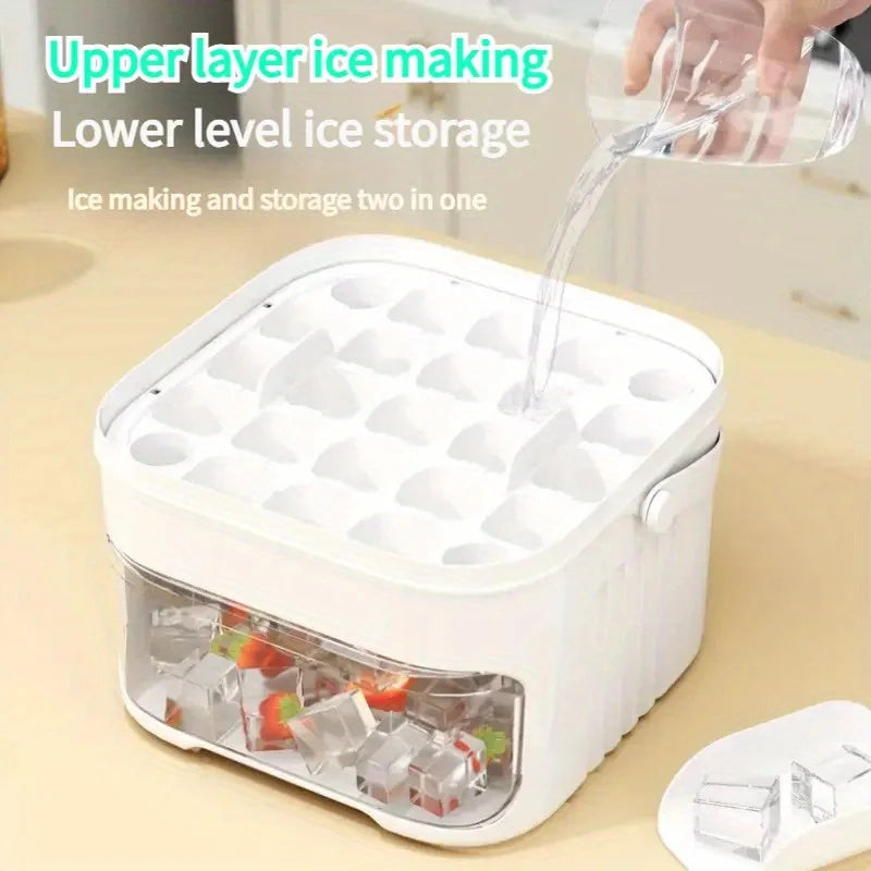 Asuwei 50-Cube Ice Maker Extra Large, Double-Layer Tray with Lid, Food-Safe Material, Easy Ice Release, Ideal for Parties Drinks