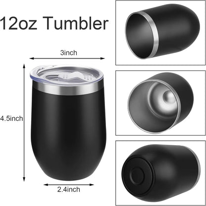 12 Oz Stainless Steel Wine Tumbler with Lids, Double Wall Vacuum Insulated Travel Cup for Coffee, Cocktail, Drink, Tea and Beer