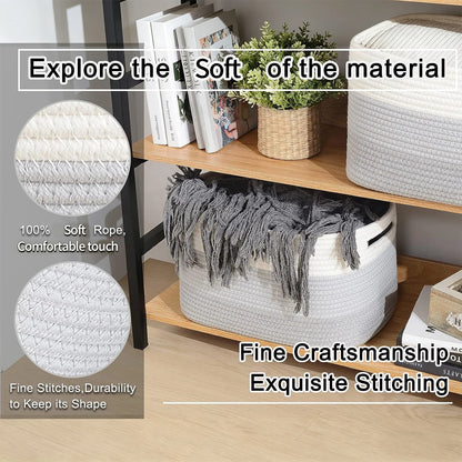 Storage Baskets for Organizing,Closet Shelf Woven Baskets, Square Bins, Cotton Rope Basket for Toys, Clothes, Office, Room