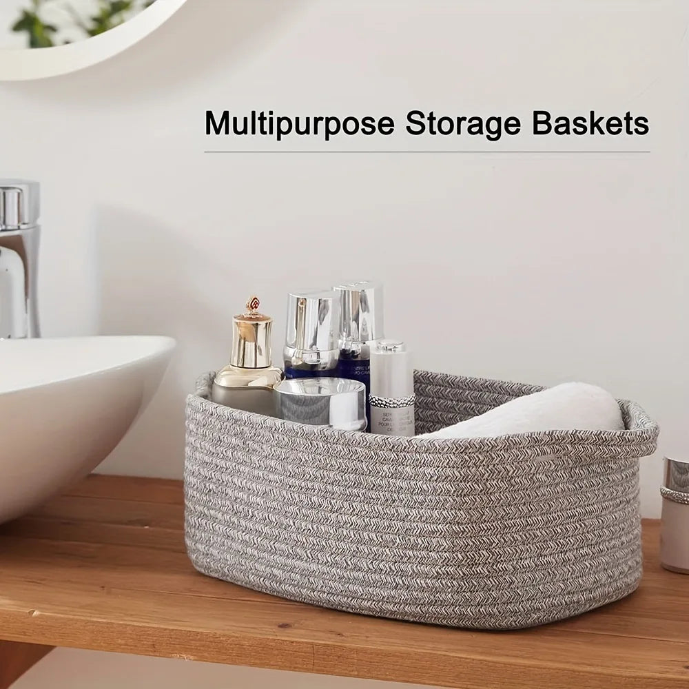 2026 Handmade Cotton Rope Storage Basket Square Organizer for Cosmetics Snacks and Home Sundries Storage Baskets