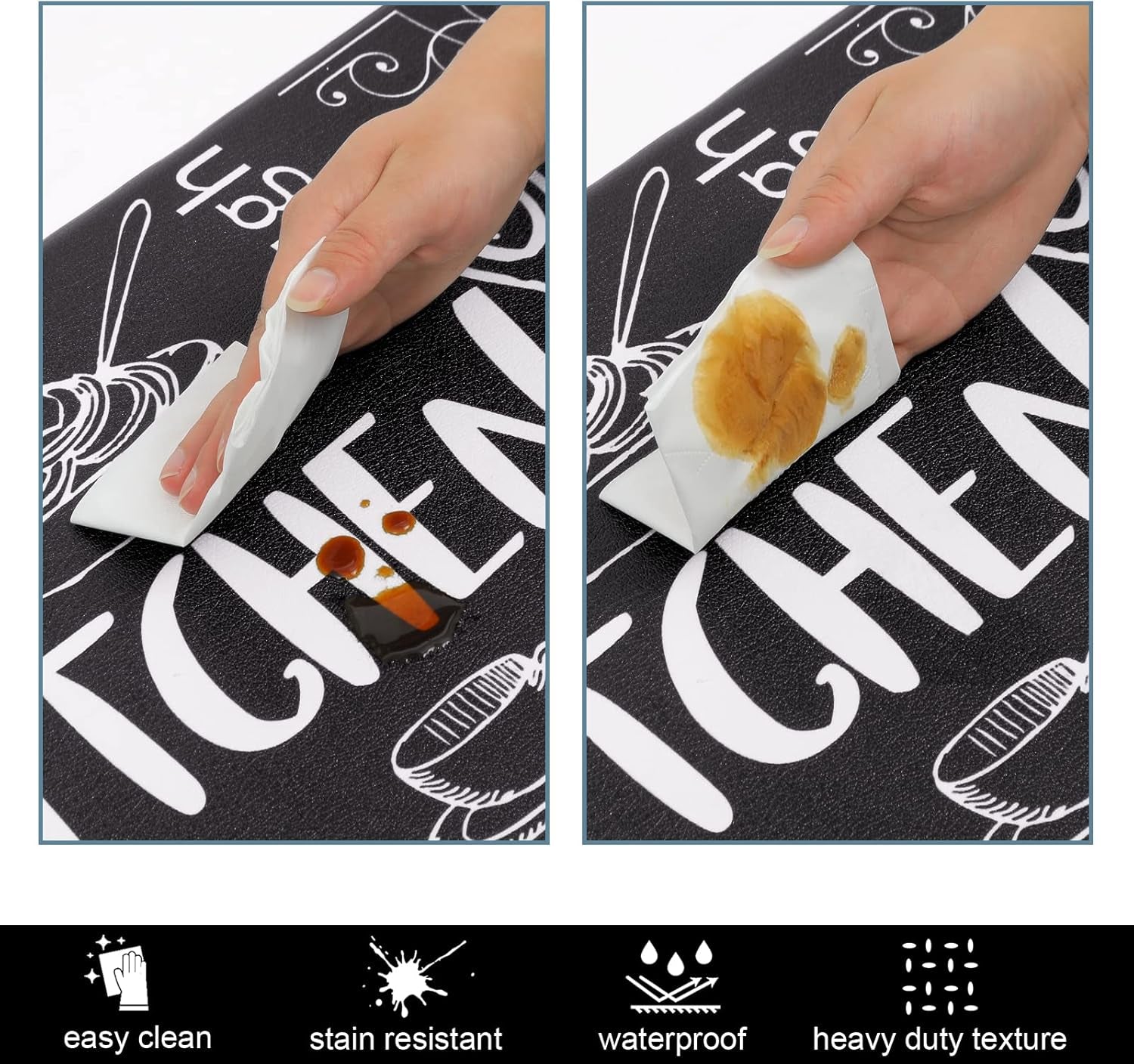 Kitchen Rugs Set of 2, Non Slip Waterproof Mat Carpet for Sink, Laundry Room