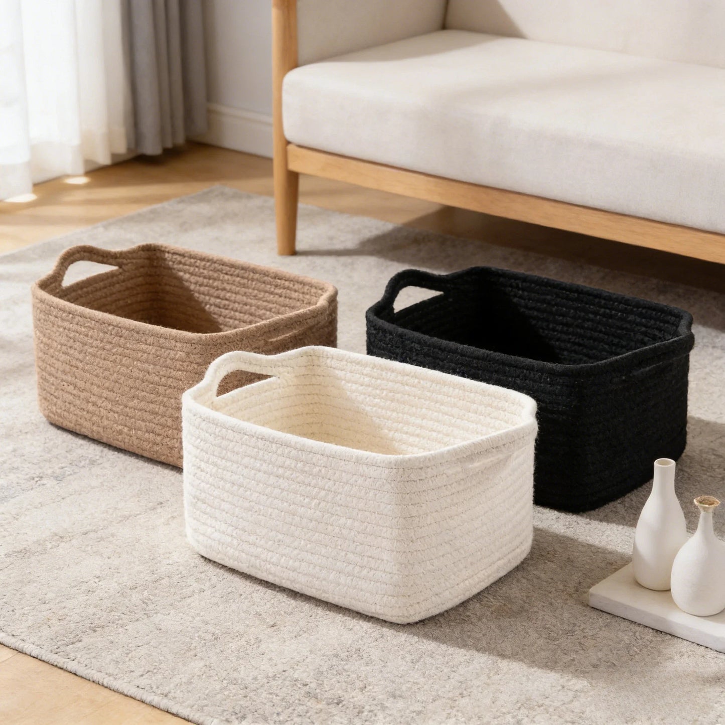 2026 Handmade Cotton Rope Storage Basket Square Organizer for Cosmetics Snacks and Home Sundries Storage Baskets