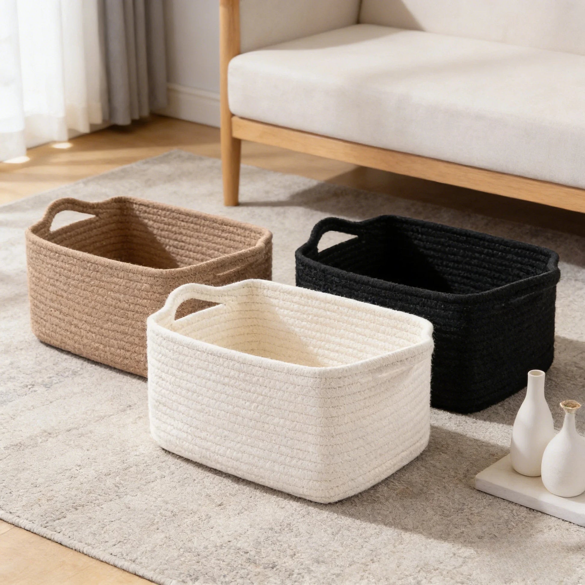 2026 Handmade Cotton Rope Storage Basket Square Organizer for Cosmetics Snacks and Home Sundries Storage Baskets