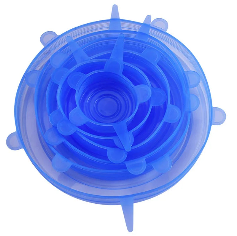 6Pcs Food Grade Silicone Preservation Cover Reusable Airtight Food Universal Dish Stretch round Lids for Kitchen Accessories