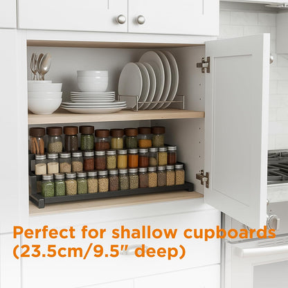 3 Tier Spice Rack for inside Cupboard, 41-75Cm Expandable Spice Organiser, Large Seasoning Organizer, Spice Jars Rack for Kitchen Countertop, Pantry, Bathroom, Black
