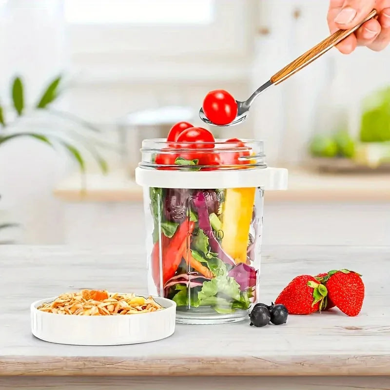 350ML Overnight Oat Cup Glass with Lid and Spoon Seal Food Breakfast Cup Portable Cereal Milk Salad Yogurt Cup Kitchen Item