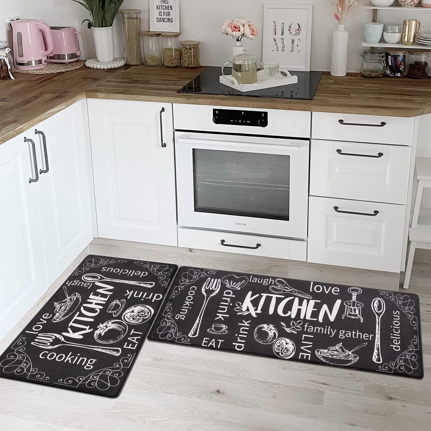 Kitchen Rugs Set of 2, Non Slip Waterproof Mat Carpet for Sink, Laundry Room