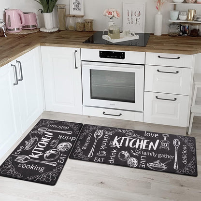 Kitchen Rugs Set of 2, Non Slip Waterproof Mat Carpet for Sink, Laundry Room