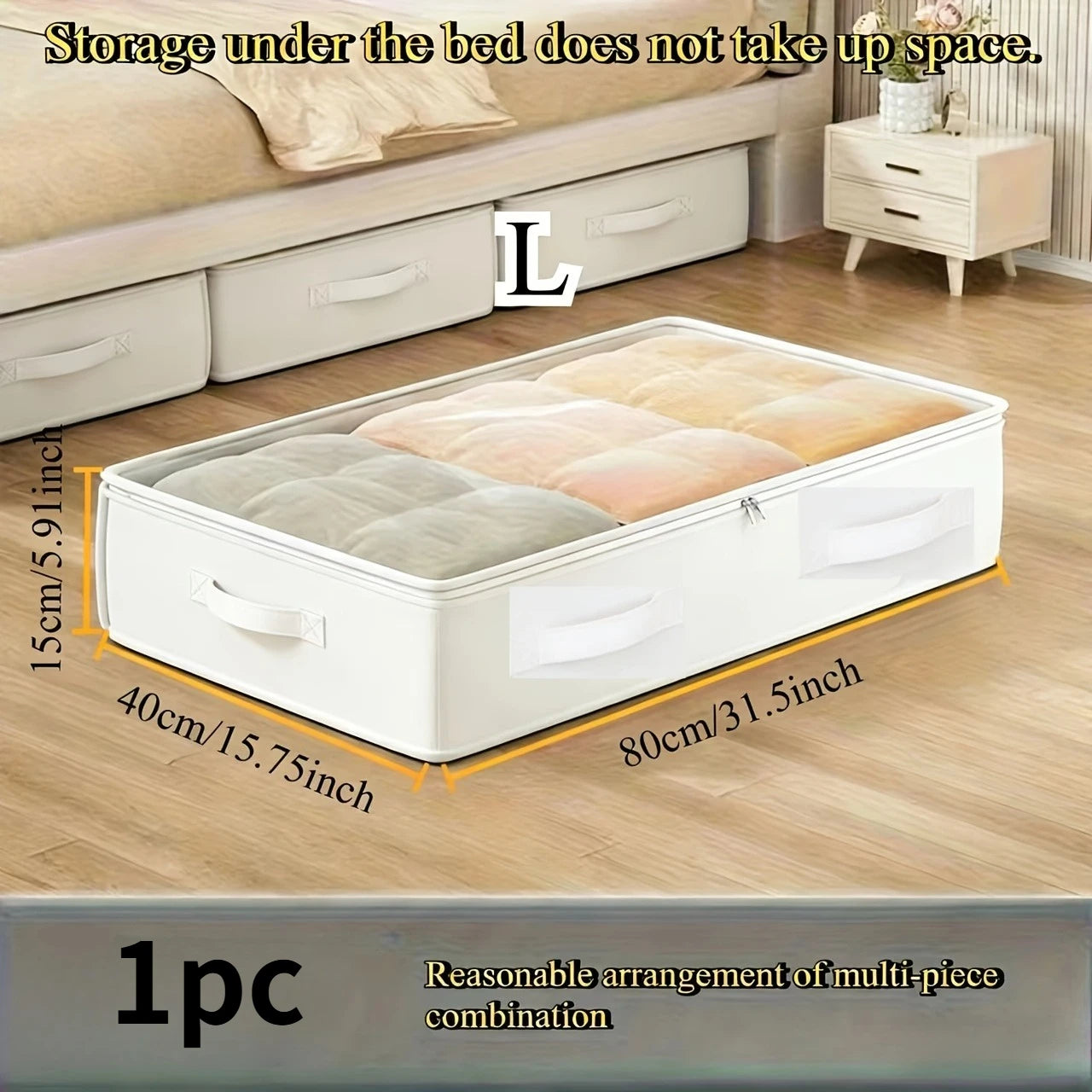 3Pcs White Bed under Storage Boxes | Foldable, Multipurpose for Blankets, Dresses, Quilts, Pillows, Clothes, Flip Top Closure