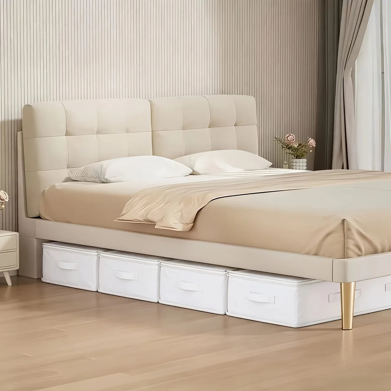 3Pcs White Bed under Storage Boxes | Foldable, Multipurpose for Blankets, Dresses, Quilts, Pillows, Clothes, Flip Top Closure