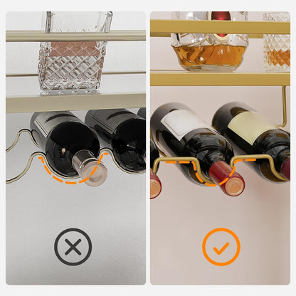 Drinks Trolley Gold, Bar Cart, Bar Trolley, Kitchen Trolley on Wheels, Serving Trolley with Glass Shelf, Wine Rack and Glass Holder, Home Bar Serving Cart for Dining Room, Party, Gold EGD11TC01